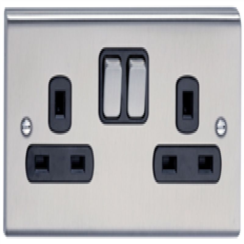 13A DOUBLE SOCKET SWITCHED DECOR STAINLESS STEEL-SILVER (DETA)